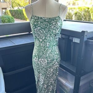 Zara Green Floral Printed Midi silk Dress - Small